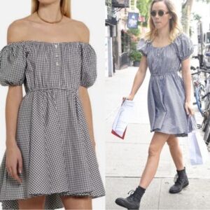 Caroline Constas Bardot Black Gingham Plaid Dress Small Cottagecore Twee Picnic